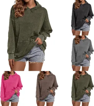 Women's Oversized Vintage Hooded Sweatshirts Acid Wash Loose Fit Baggy Trendy Casual Pullover Hoodies 2024