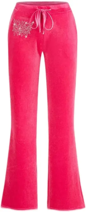 Women's Pants Rhinestone Drawstring Waist Velvet Flare Leg Pants Pant for Women