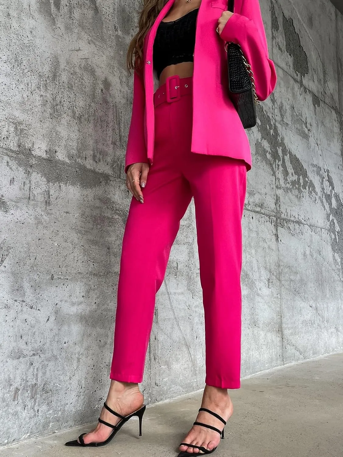 Women's Pants Solid Belted Tapered Pants Pant for Women