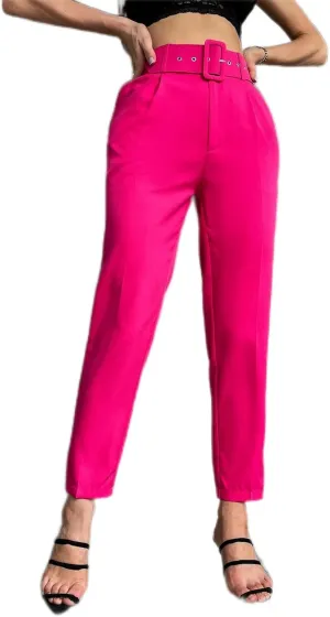 Women's Pants Solid Belted Tapered Pants Pant for Women
