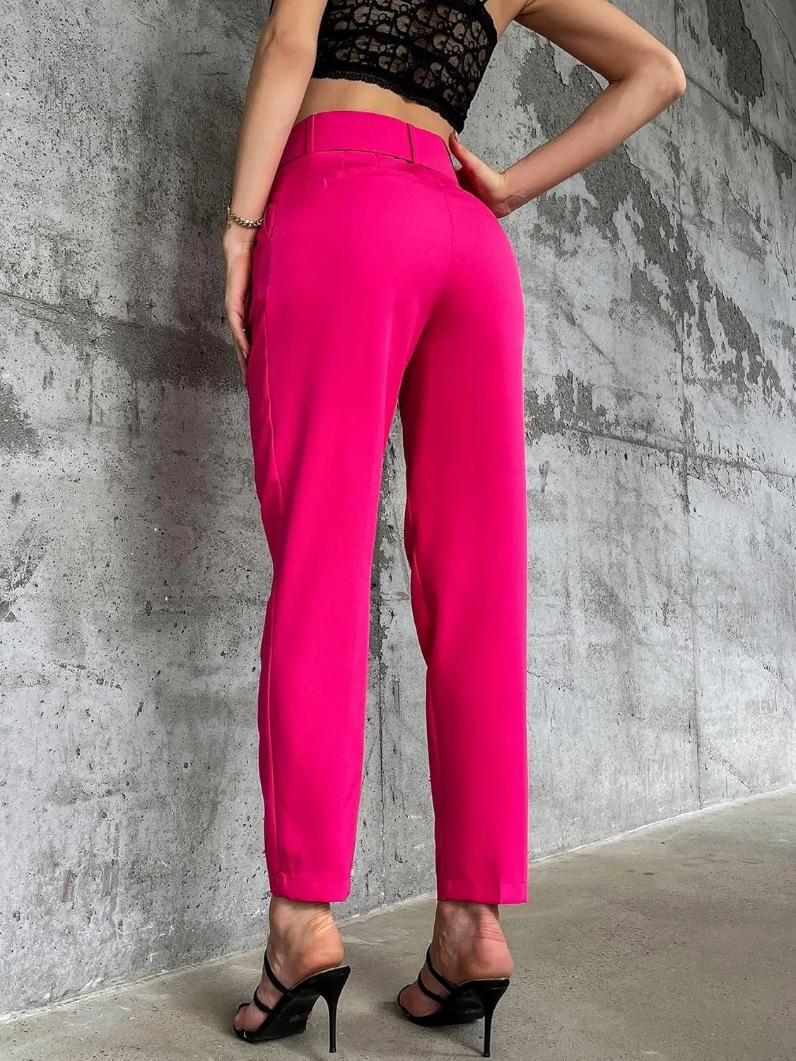 Women's Pants Solid Belted Tapered Pants Pant for Women