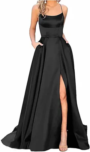 Women's Plus Size Chiffon Off Shoulder Formal Dress with Side Slit Spaghetti Straps Prom Dress Elegant Maxi Dress