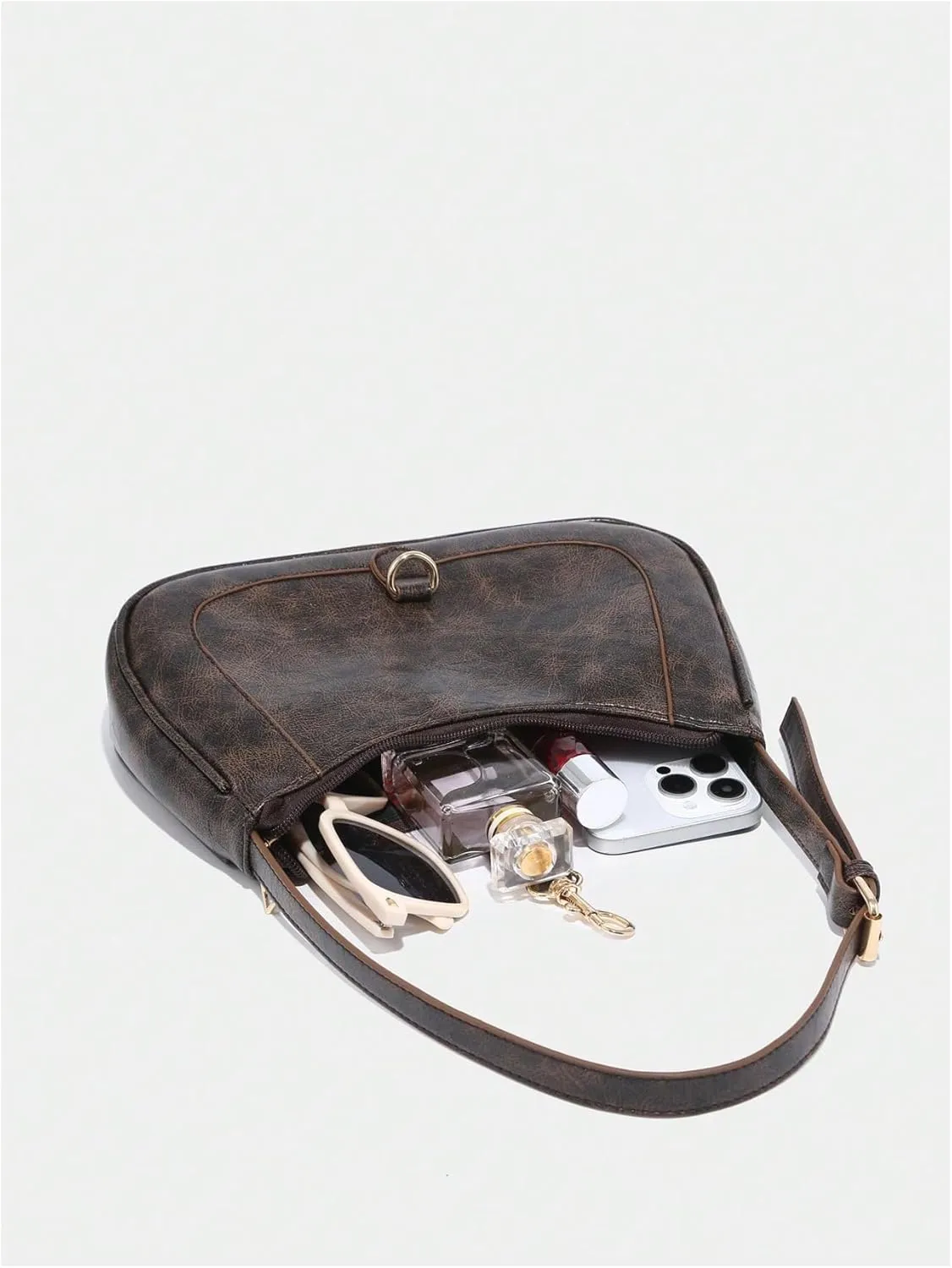 Women's Retro Vintage Zipper Shoulder Bag Adjustable Strap Elegant Underarm Purse Hobo Handbags