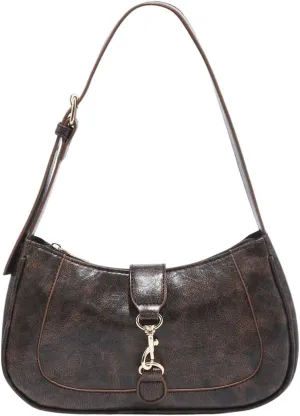 Women's Retro Vintage Zipper Shoulder Bag Adjustable Strap Elegant Underarm Purse Hobo Handbags