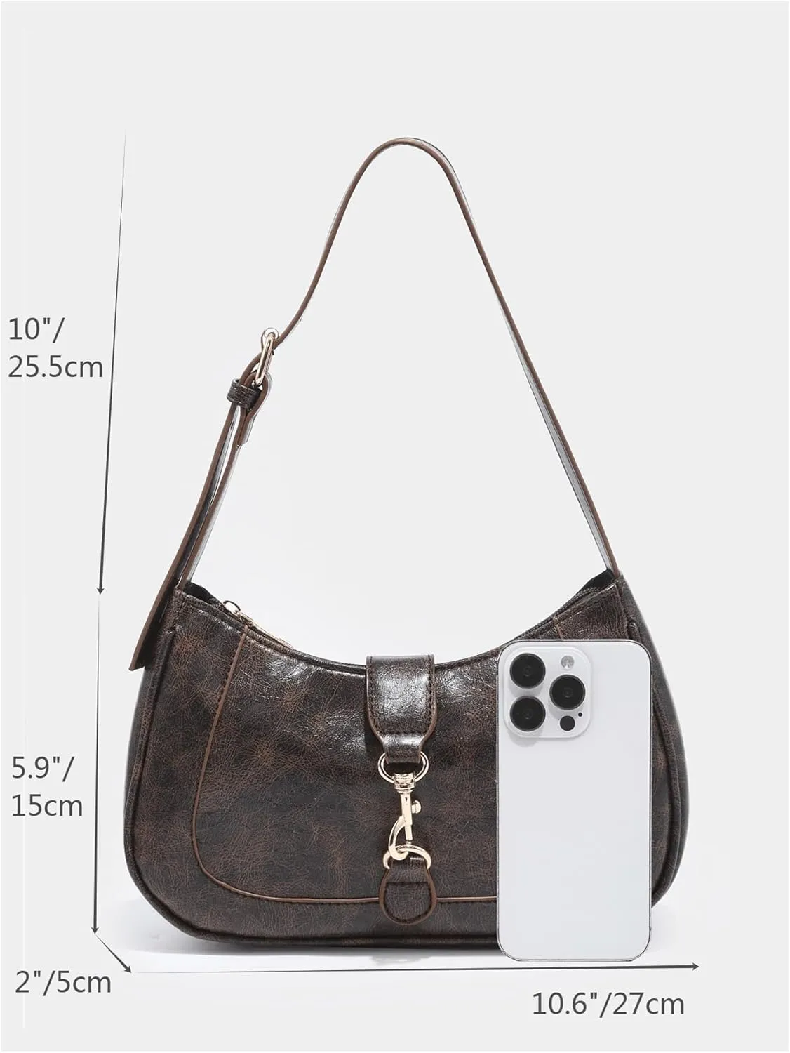 Women's Retro Vintage Zipper Shoulder Bag Adjustable Strap Elegant Underarm Purse Hobo Handbags
