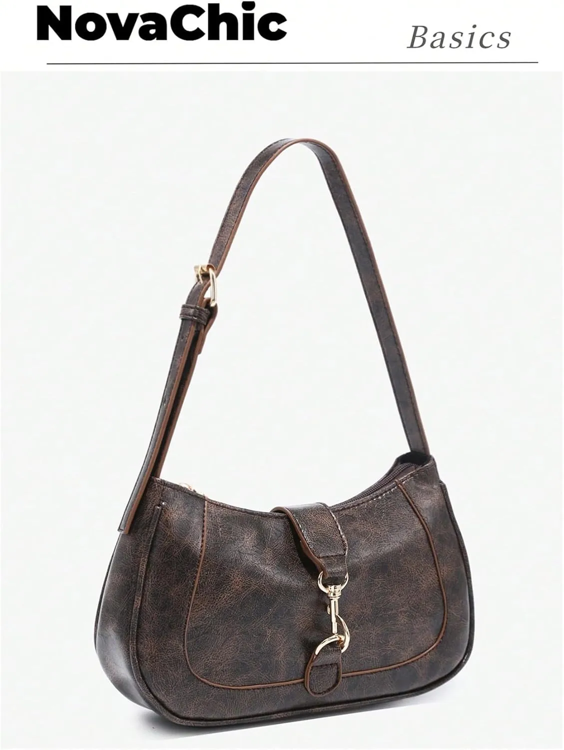 Women's Retro Vintage Zipper Shoulder Bag Adjustable Strap Elegant Underarm Purse Hobo Handbags