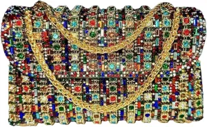 Women's Rhinestone Decorated Evening Bag, Rhinestone Clutch with Chain, Elegant Rhinestone Crossbody Purse