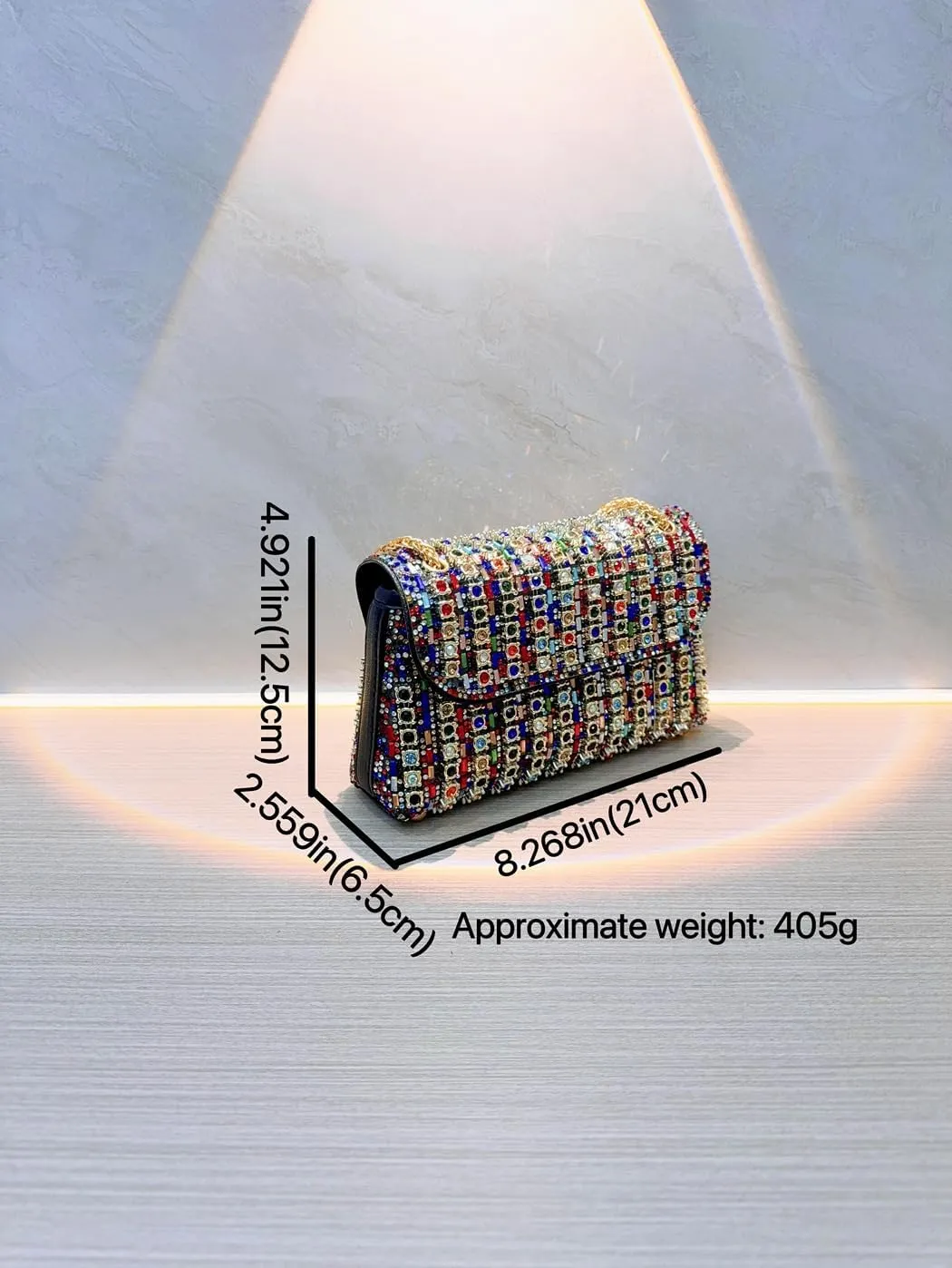 Women's Rhinestone Decorated Evening Bag, Rhinestone Clutch with Chain, Elegant Rhinestone Crossbody Purse