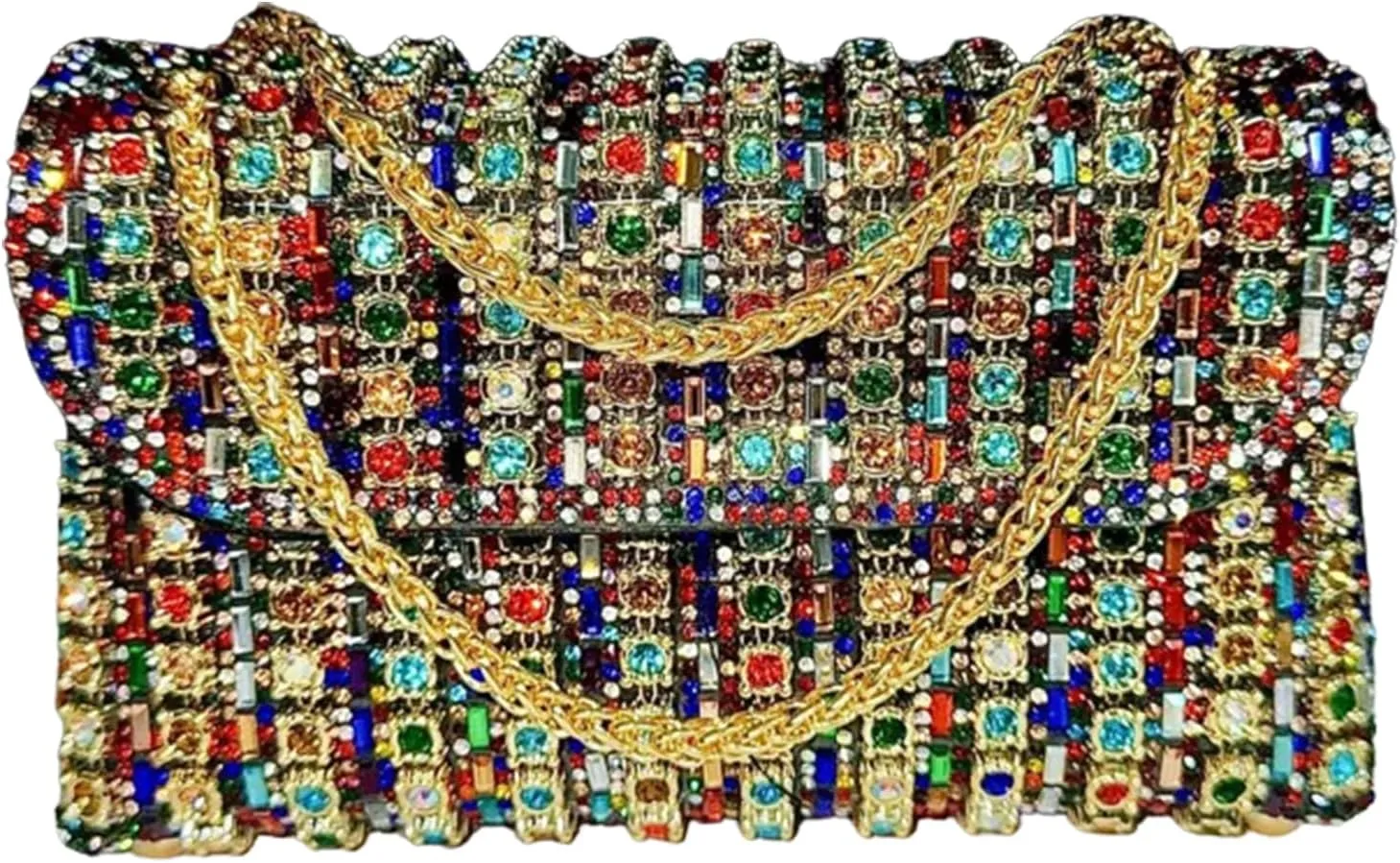Women's Rhinestone Decorated Evening Bag, Rhinestone Clutch with Chain, Elegant Rhinestone Crossbody Purse