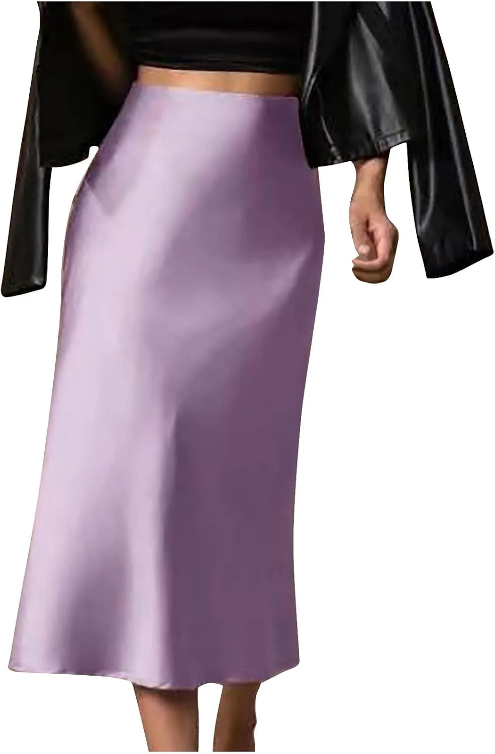Womens Satin Skirts Casual Silk Midi Skirt High Waisted Long Skirts Elegant Work Skirts Evening Cocktail Party Skirt