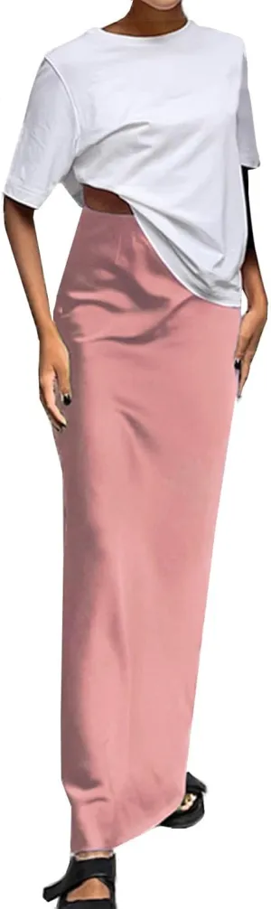 Womens Satin Skirts Casual Silk Midi Skirt High Waisted Long Skirts Flowy Mermaid Skirt 2024 Elegant Work Skirts