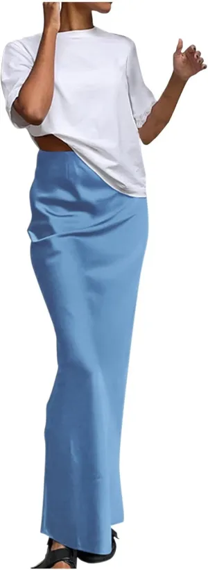 Womens Satin Skirts Casual Silk Midi Skirt High Waisted Long Skirts Flowy Mermaid Skirt 2024 Elegant Work Skirts