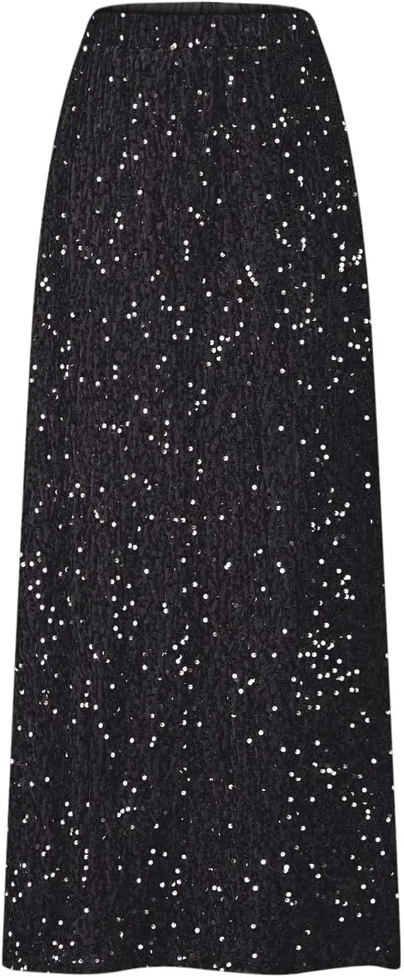 Womens Sequin Skirts Sparkle Glitter High Waisted Skirt Elegant Long Maxi Skirt Flowy Evening Night Out Party Skirts