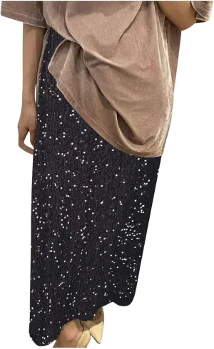 Womens Sequin Skirts Sparkle Glitter High Waisted Skirt Elegant Long Maxi Skirt Flowy Evening Night Out Party Skirts