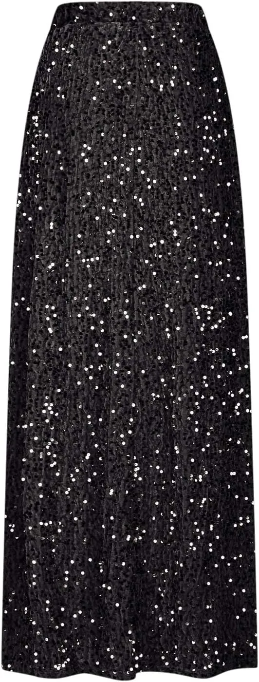 Womens Sequin Skirts Sparkle Glitter High Waisted Skirt Elegant Long Maxi Skirt Flowy Evening Night Out Party Skirts
