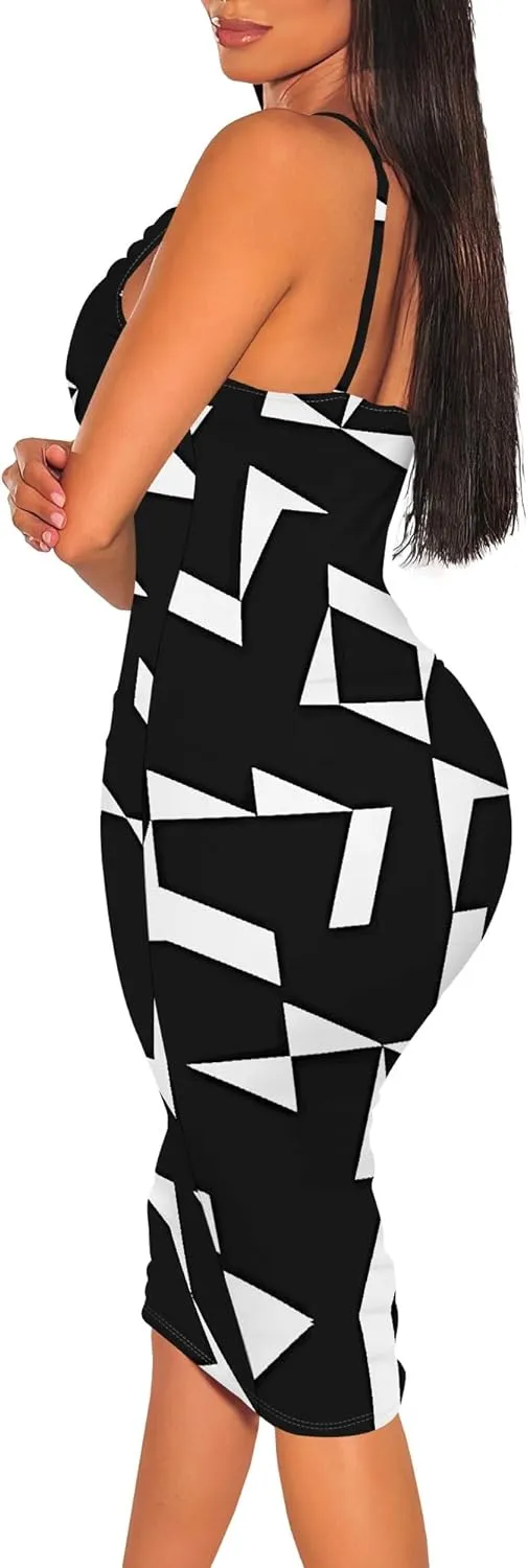 Women's Sexy Sleeveless Bodycon Midi Dress Summer Casual V-Neck Spaghetti Straps Party Club Dresses Beach Vacation Outfits