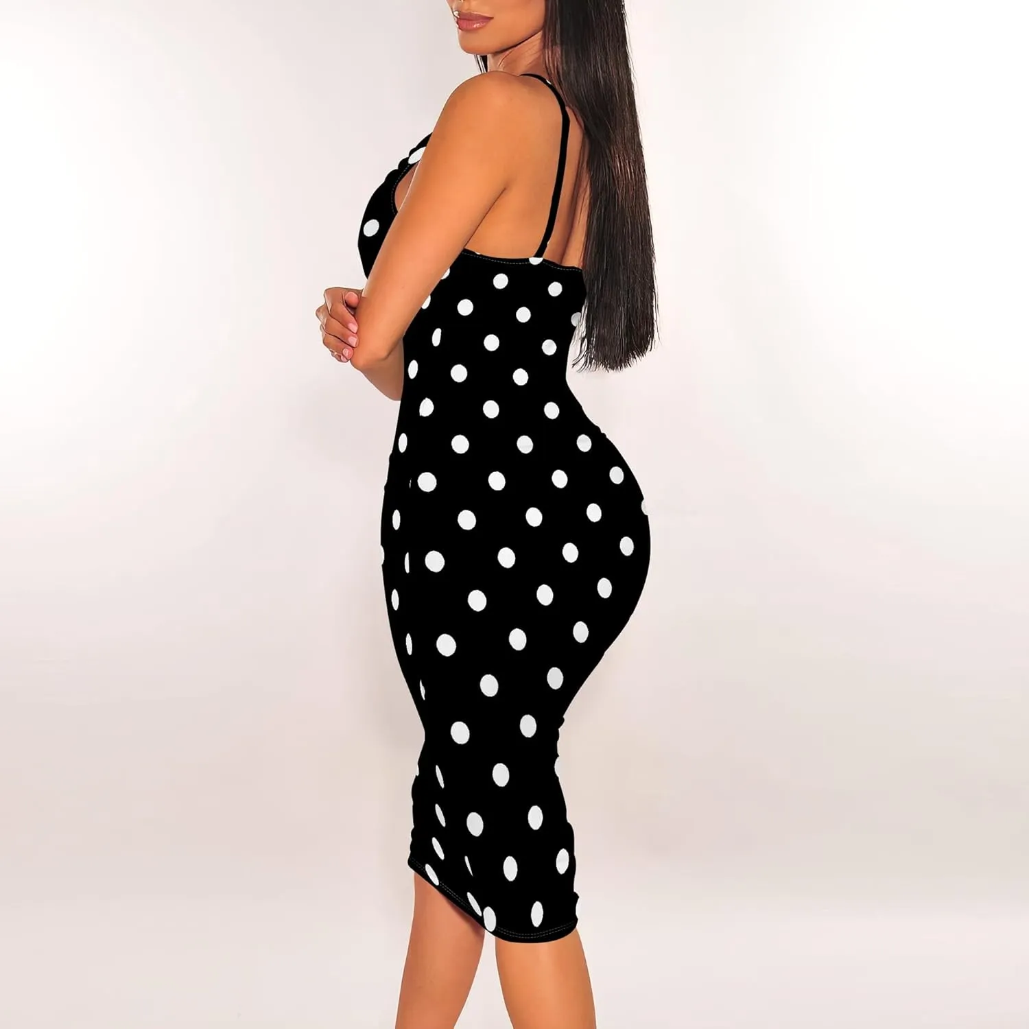 Women's Sexy Sleeveless Bodycon Midi Dress Summer Casual V-Neck Spaghetti Straps Party Club Dresses Beach Vacation Outfits