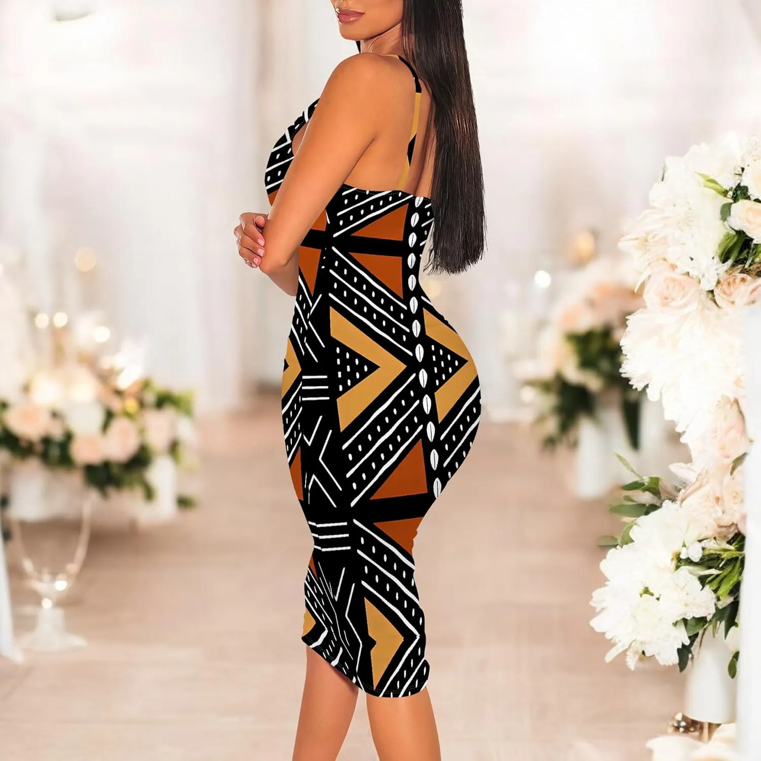 Women's Sexy Sleeveless Bodycon Midi Dress Summer Casual V-Neck Spaghetti Straps Party Club Dresses Beach Vacation Outfits