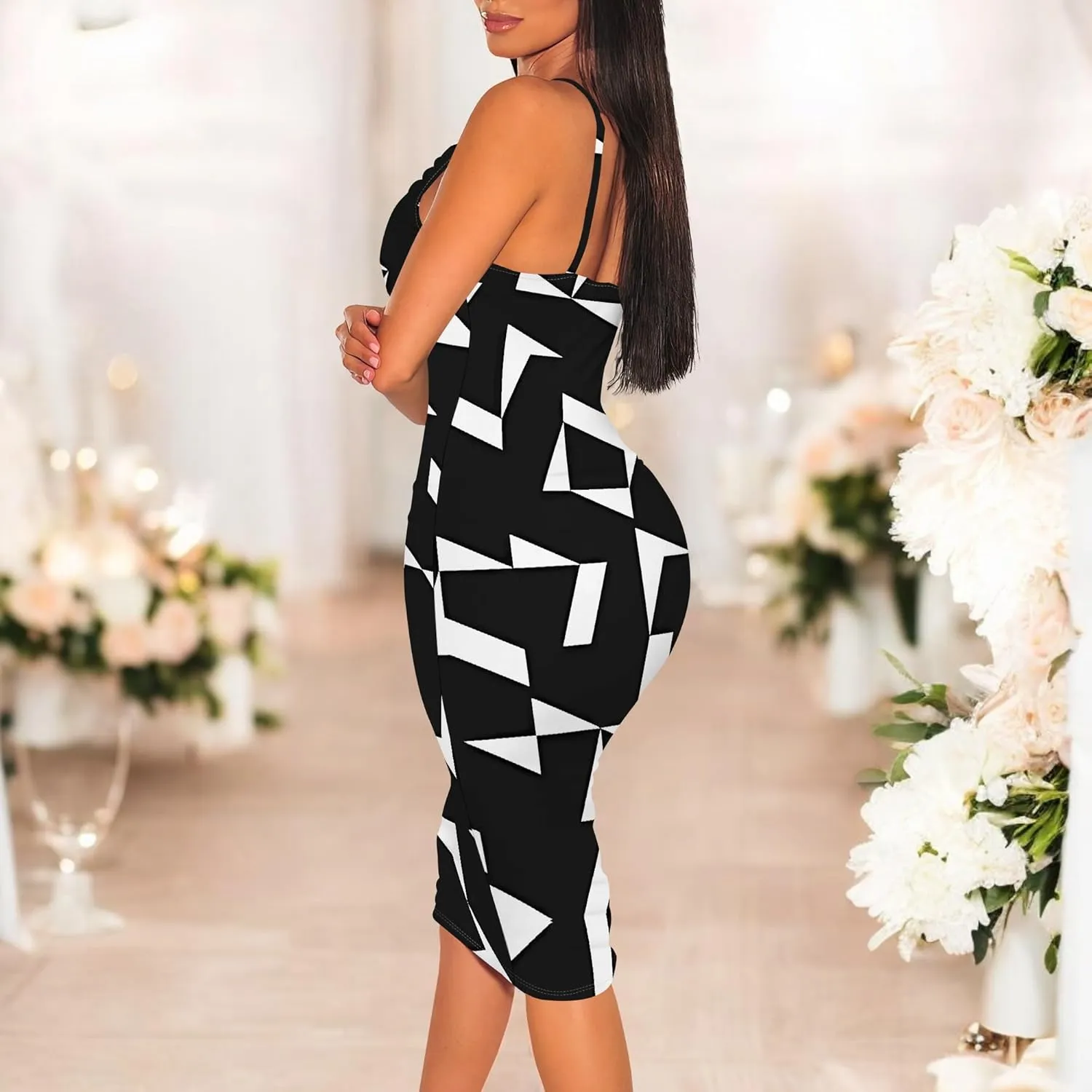 Women's Sexy Sleeveless Bodycon Midi Dress Summer Casual V-Neck Spaghetti Straps Party Club Dresses Beach Vacation Outfits