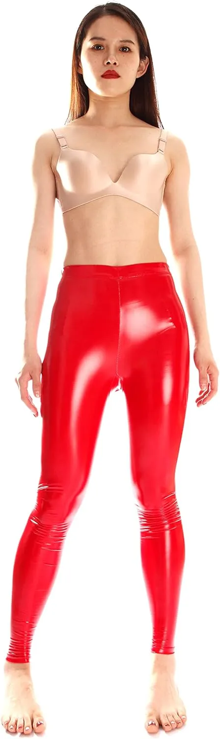 Women's Shiny Leather Metallic Color Tight Leggings