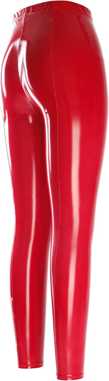 Women's Shiny Leather Metallic Color Tight Leggings