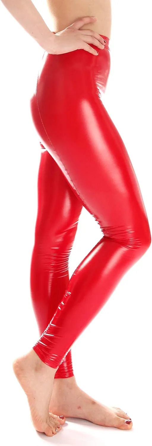 Women's Shiny Leather Metallic Color Tight Leggings