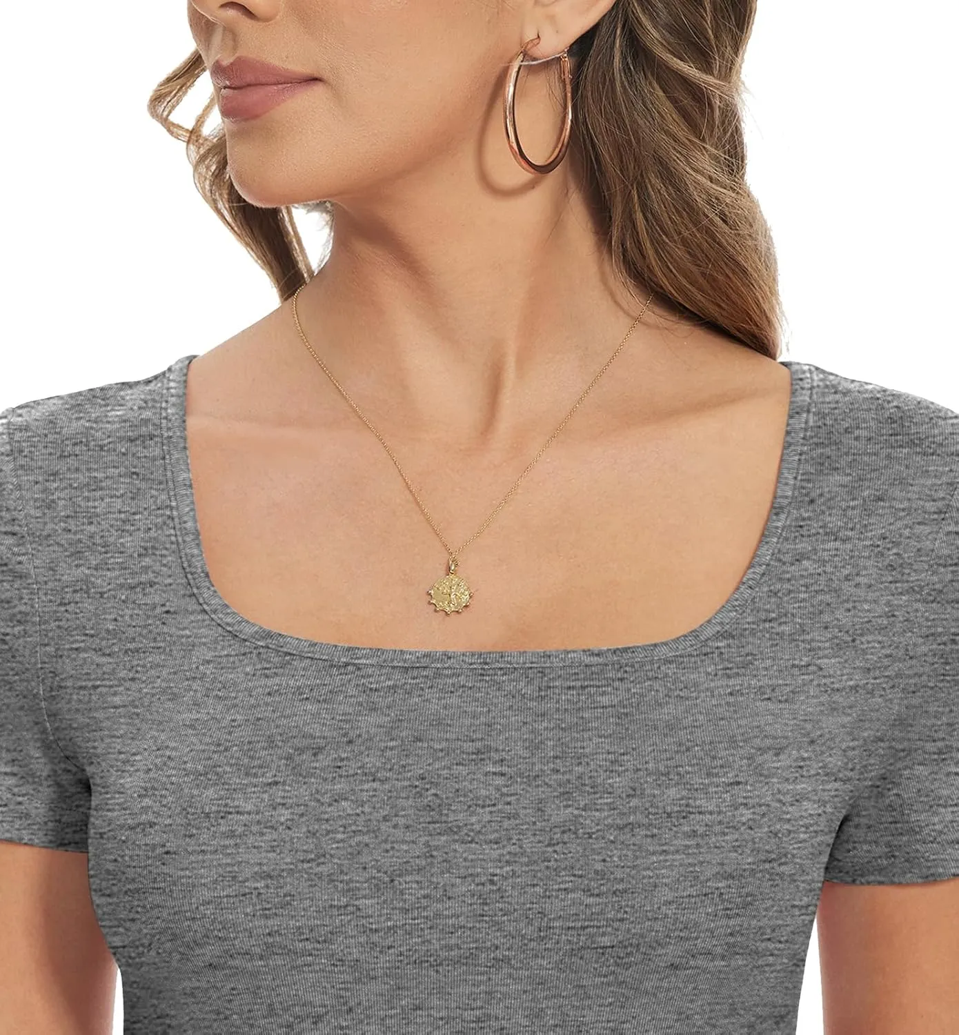 Womens Square Neck Short Sleeve Casual Tshirts Tops Summer Going Out Work Cute Fitted Shirts Trendy 2025