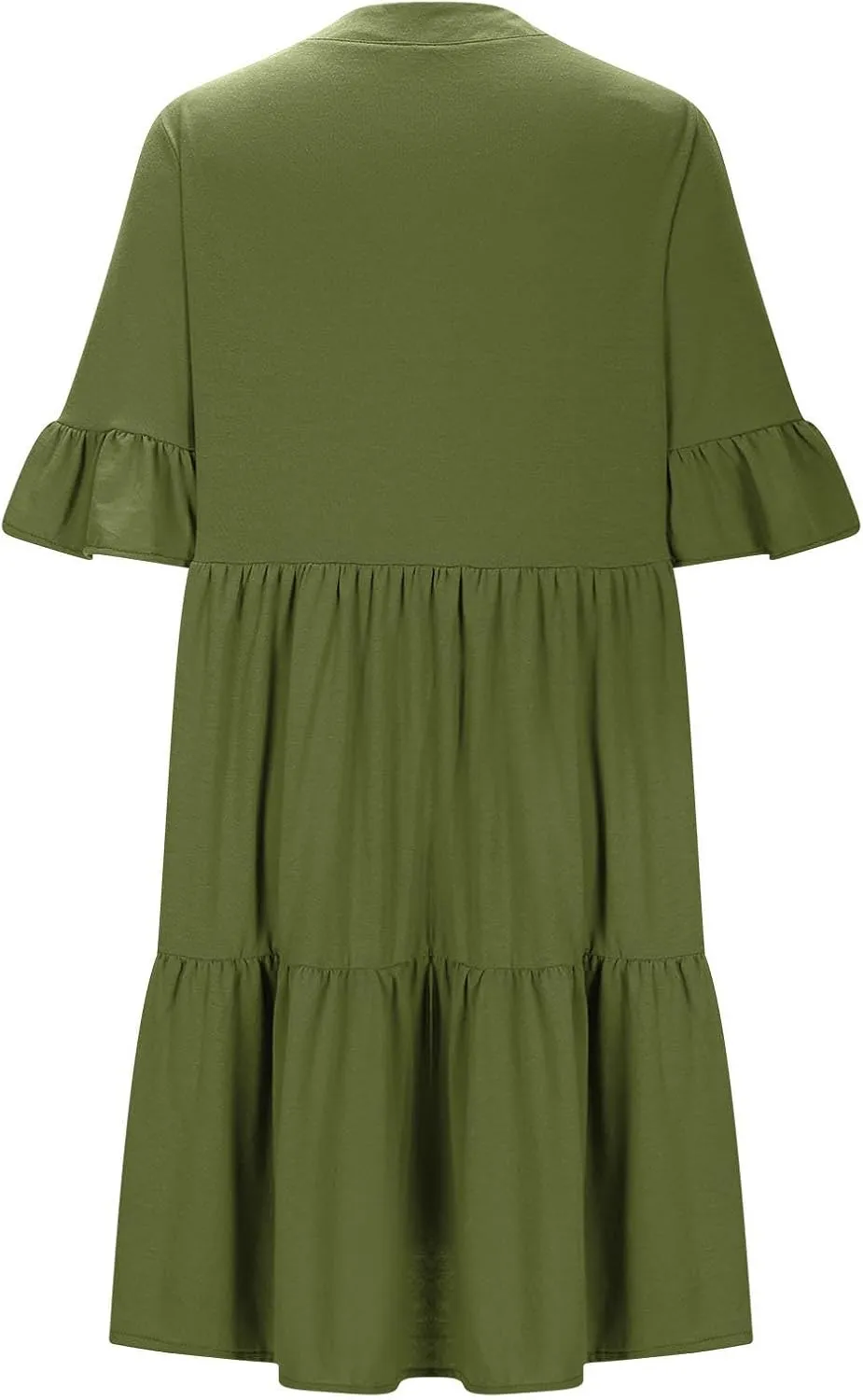 Womens Summer Dress Ruffle Sleeve V Neck Midi Dresses Fashion Casual Flowy Swing Tiered Boho Beach Vacation Sundress