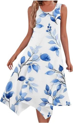 Womens Summer Dresses Casual Plus Size Sleeveless Crewneck Tank Sundress Loose fit Hawaiian Trendy Graphic Boho Midi Dresses