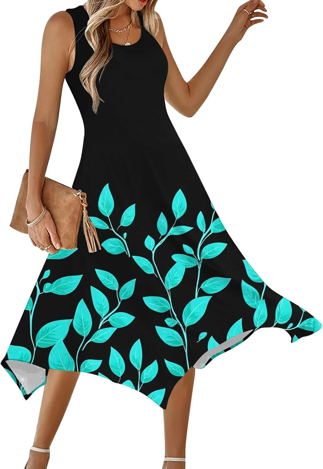 Womens Summer Dresses Casual Plus Size Sleeveless Crewneck Tank Sundress Loose fit Hawaiian Trendy Graphic Boho Midi Dresses