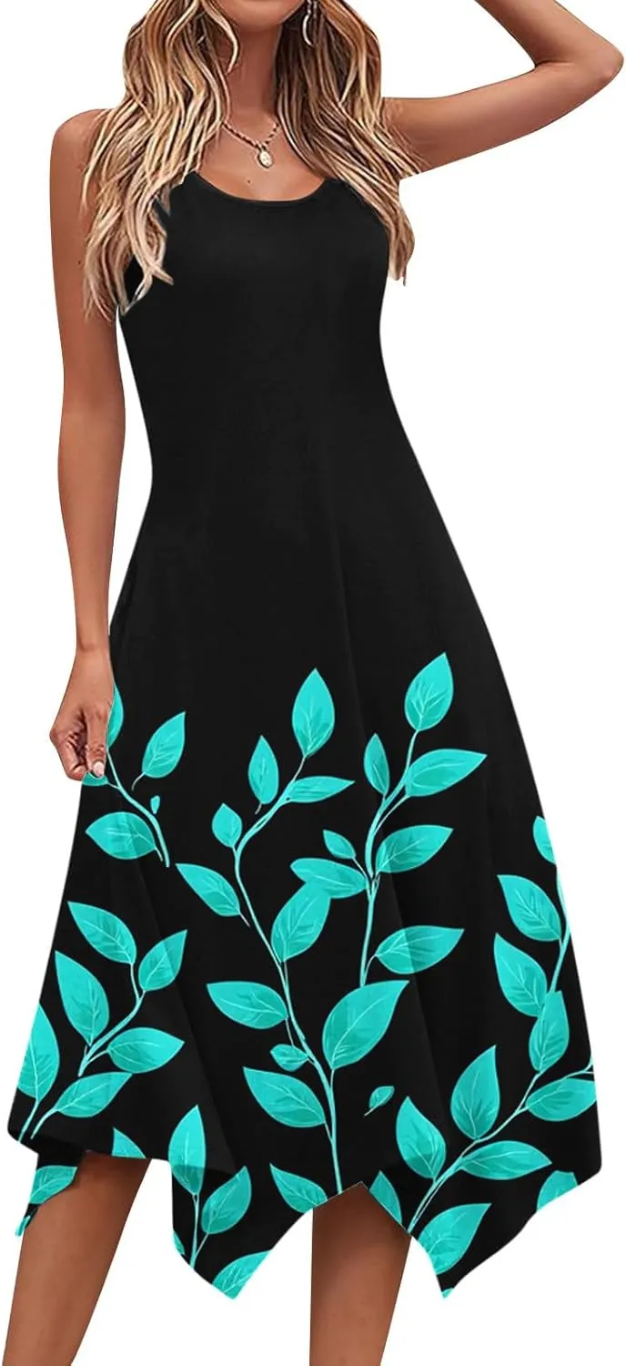 Womens Summer Dresses Casual Plus Size Sleeveless Crewneck Tank Sundress Loose fit Hawaiian Trendy Graphic Boho Midi Dresses