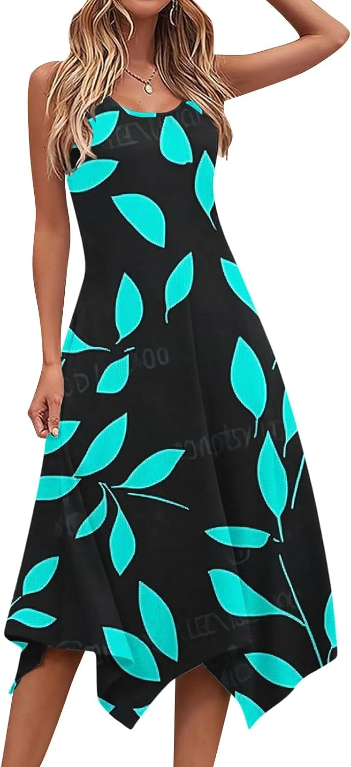 Womens Summer Dresses Casual Plus Size Sleeveless Crewneck Tank Sundress Loose fit Hawaiian Trendy Graphic Boho Midi Dresses