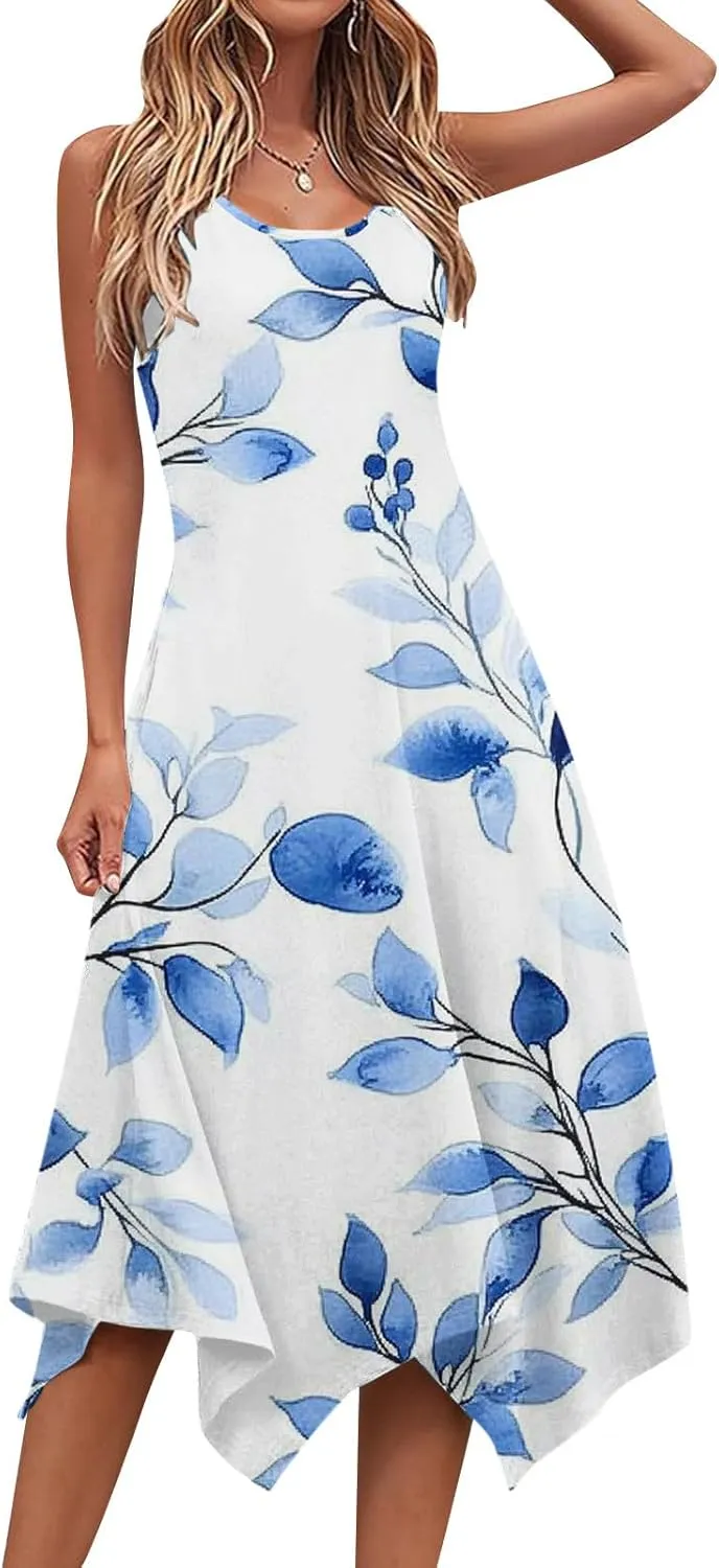 Womens Summer Dresses Casual Plus Size Sleeveless Crewneck Tank Sundress Loose fit Hawaiian Trendy Graphic Boho Midi Dresses