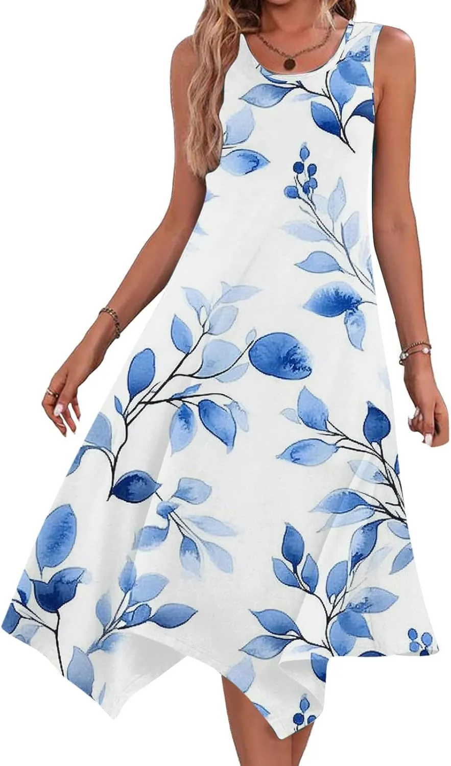 Womens Summer Dresses Casual Plus Size Sleeveless Crewneck Tank Sundress Loose fit Hawaiian Trendy Graphic Boho Midi Dresses