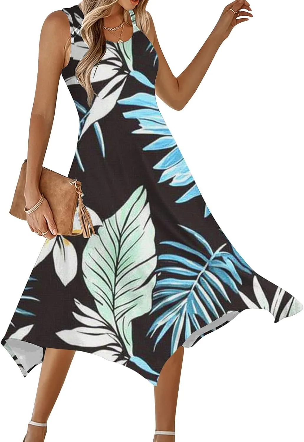 Womens Summer Dresses Casual Plus Size Sleeveless Crewneck Tank Sundress Loose fit Hawaiian Trendy Graphic Boho Midi Dresses