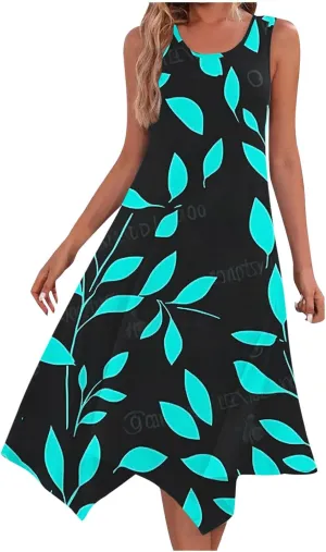 Womens Summer Dresses Casual Plus Size Sleeveless Crewneck Tank Sundress Loose fit Hawaiian Trendy Graphic Boho Midi Dresses