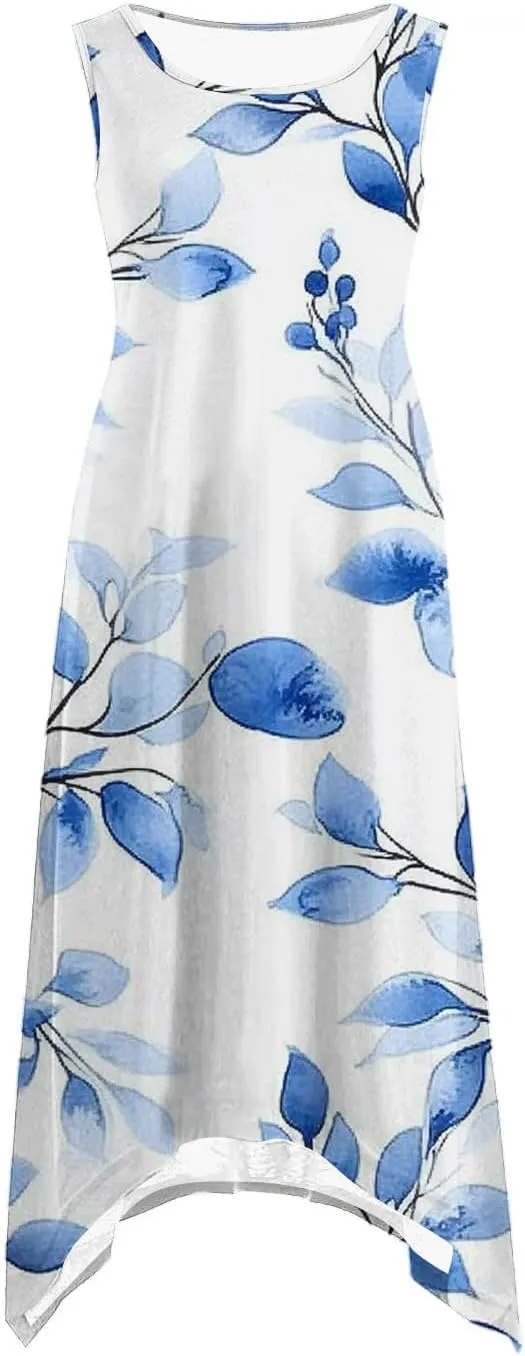 Womens Summer Dresses Casual Plus Size Sleeveless Crewneck Tank Sundress Loose fit Hawaiian Trendy Graphic Boho Midi Dresses