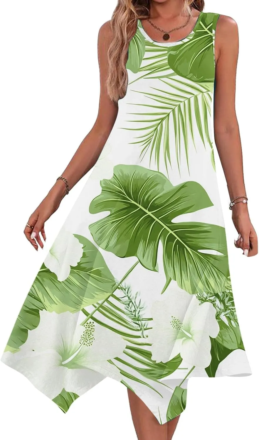 Womens Summer Dresses Casual Plus Size Sleeveless Crewneck Tank Sundress Loose fit Hawaiian Trendy Graphic Boho Midi Dresses