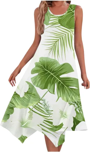 Womens Summer Dresses Casual Plus Size Sleeveless Crewneck Tank Sundress Loose fit Hawaiian Trendy Graphic Boho Midi Dresses