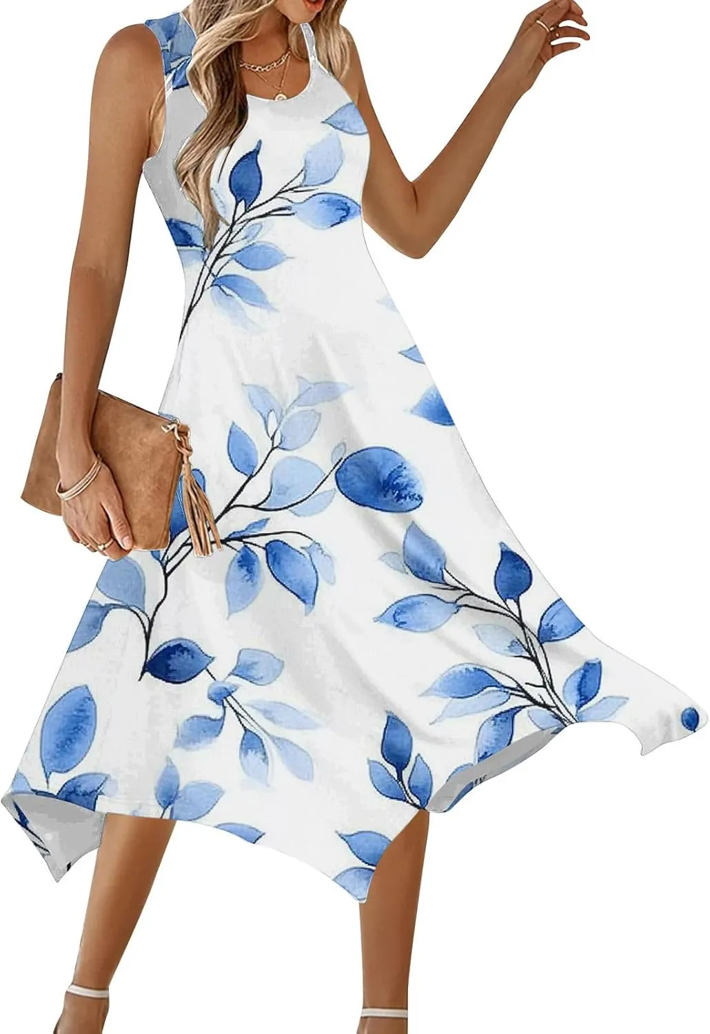 Womens Summer Dresses Casual Plus Size Sleeveless Crewneck Tank Sundress Loose fit Hawaiian Trendy Graphic Boho Midi Dresses