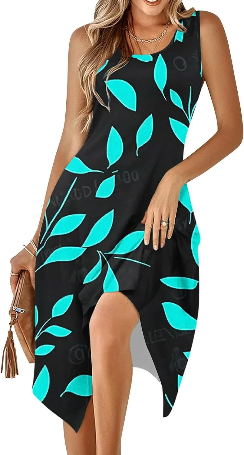 Womens Summer Dresses Casual Plus Size Sleeveless Crewneck Tank Sundress Loose fit Hawaiian Trendy Graphic Boho Midi Dresses