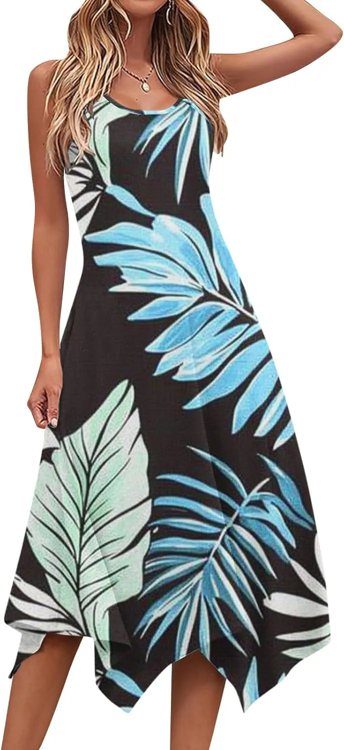 Womens Summer Dresses Casual Plus Size Sleeveless Crewneck Tank Sundress Loose fit Hawaiian Trendy Graphic Boho Midi Dresses