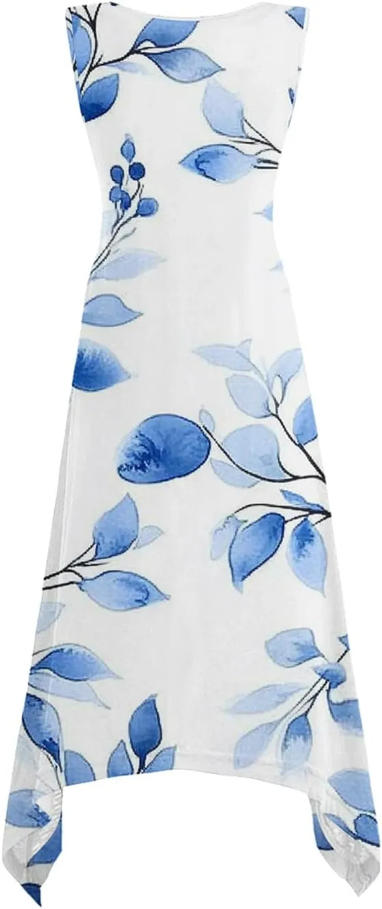 Womens Summer Dresses Casual Plus Size Sleeveless Crewneck Tank Sundress Loose fit Hawaiian Trendy Graphic Boho Midi Dresses