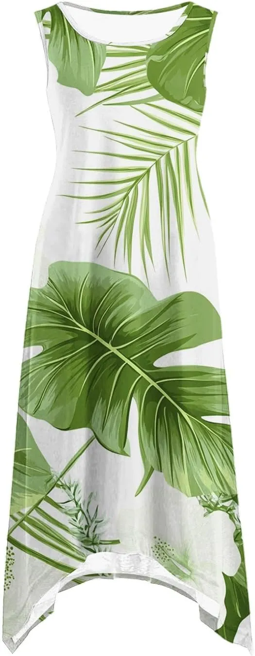 Womens Summer Dresses Casual Plus Size Sleeveless Crewneck Tank Sundress Loose fit Hawaiian Trendy Graphic Boho Midi Dresses