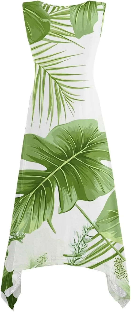 Womens Summer Dresses Casual Plus Size Sleeveless Crewneck Tank Sundress Loose fit Hawaiian Trendy Graphic Boho Midi Dresses