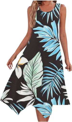 Womens Summer Dresses Casual Plus Size Sleeveless Crewneck Tank Sundress Loose fit Hawaiian Trendy Graphic Boho Midi Dresses