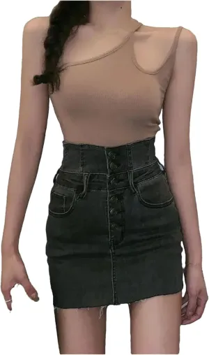 Women's Summer Sexy Wrap Denim Skirt High-Waisted Vintage Tight Bag Hip Mini Skirts