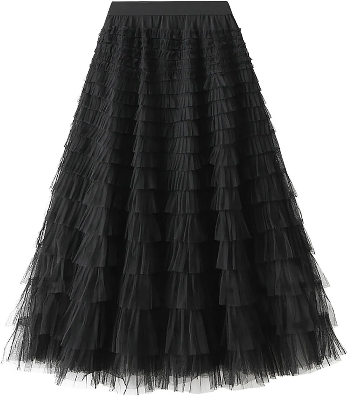 Women's Tulle Skirts Trendy Elastic Waist Layered Mesh Long Skirt A-Line Ruffles Fairy Skirts