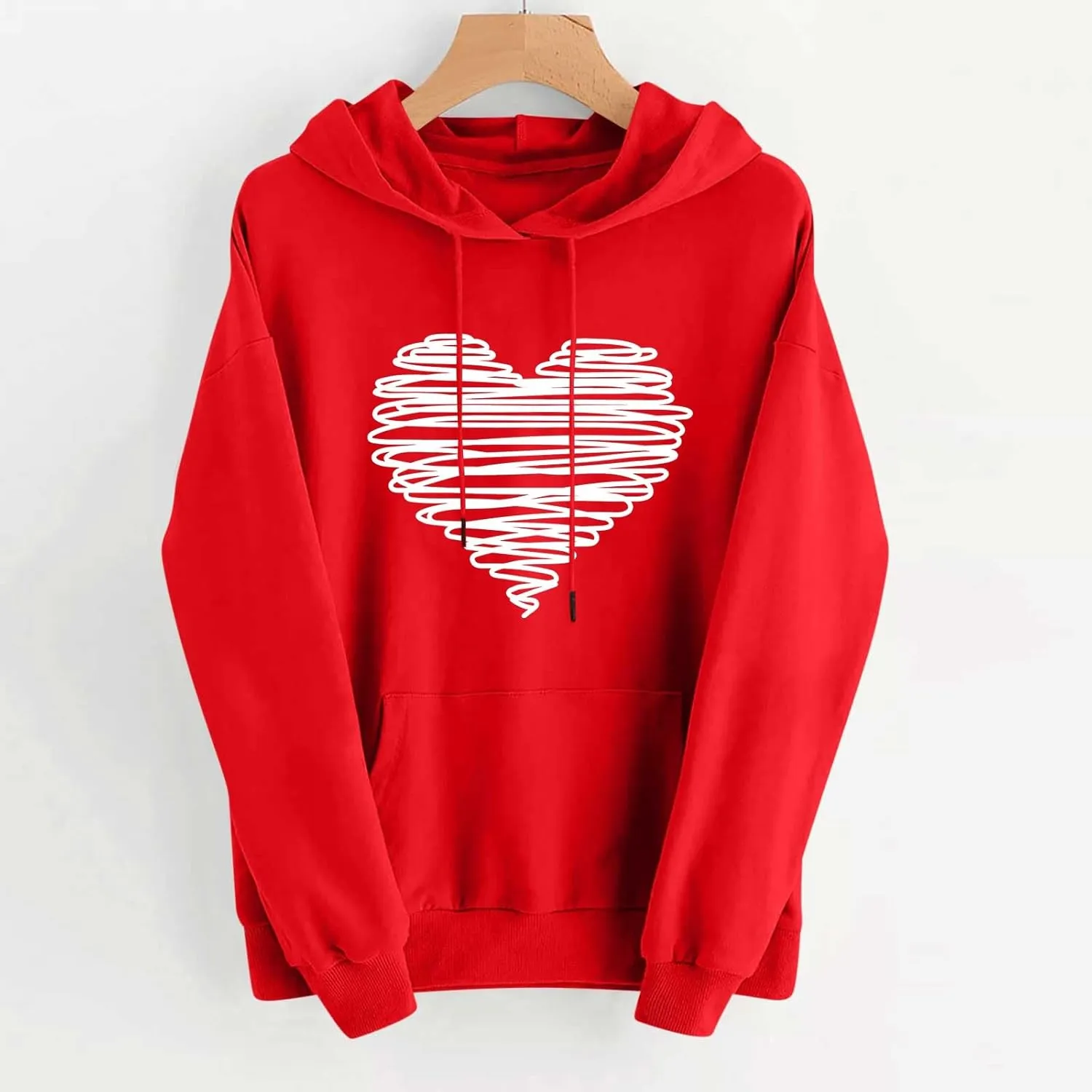 Womens Valentines Shirts Oversized Tops Trendy Heart Print Graphic Hoodies Plus Size Long Sleeve Hooded Sweatshirts