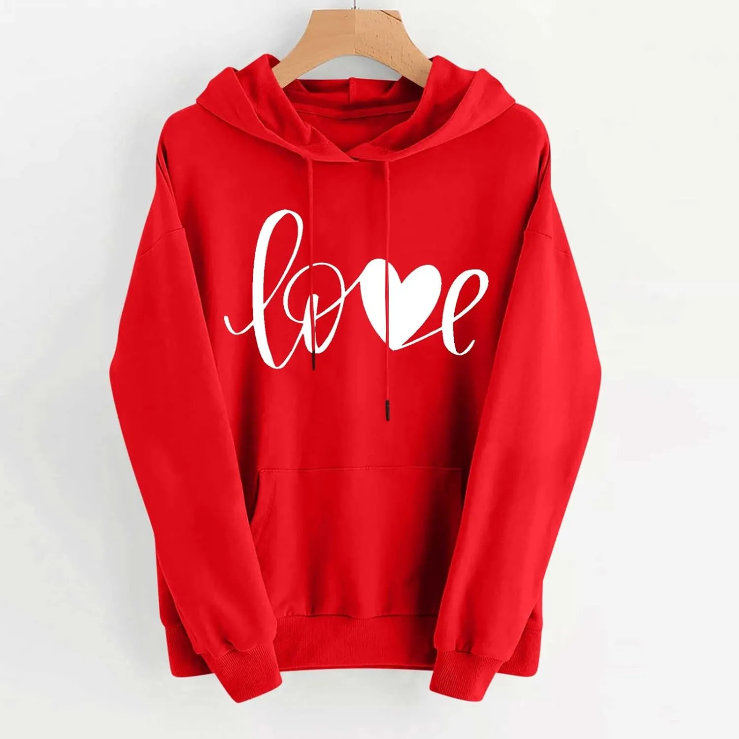 Womens Valentines Shirts Oversized Tops Trendy Heart Print Graphic Hoodies Plus Size Long Sleeve Hooded Sweatshirts